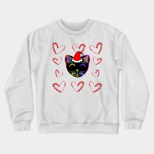 Happy Cat Candy Cane Hearts (Rainbow Cat) Crewneck Sweatshirt